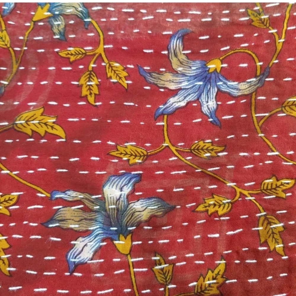 Kantha Fringed Patchwork Reversible Shawl Wrap Scarf Boho Festival Fairy 36